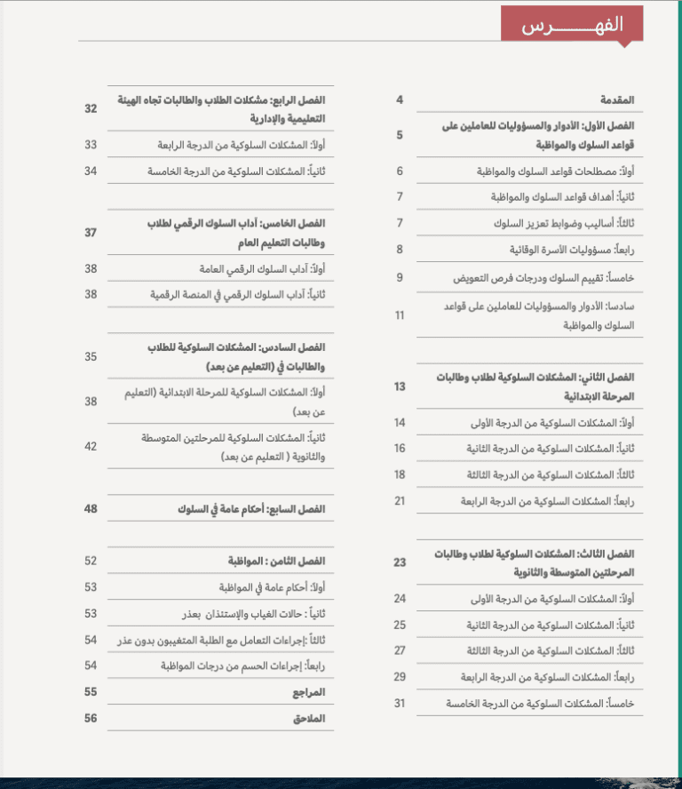 قواعد السلوك والمواظبة لطلاب وطالبات التعليم